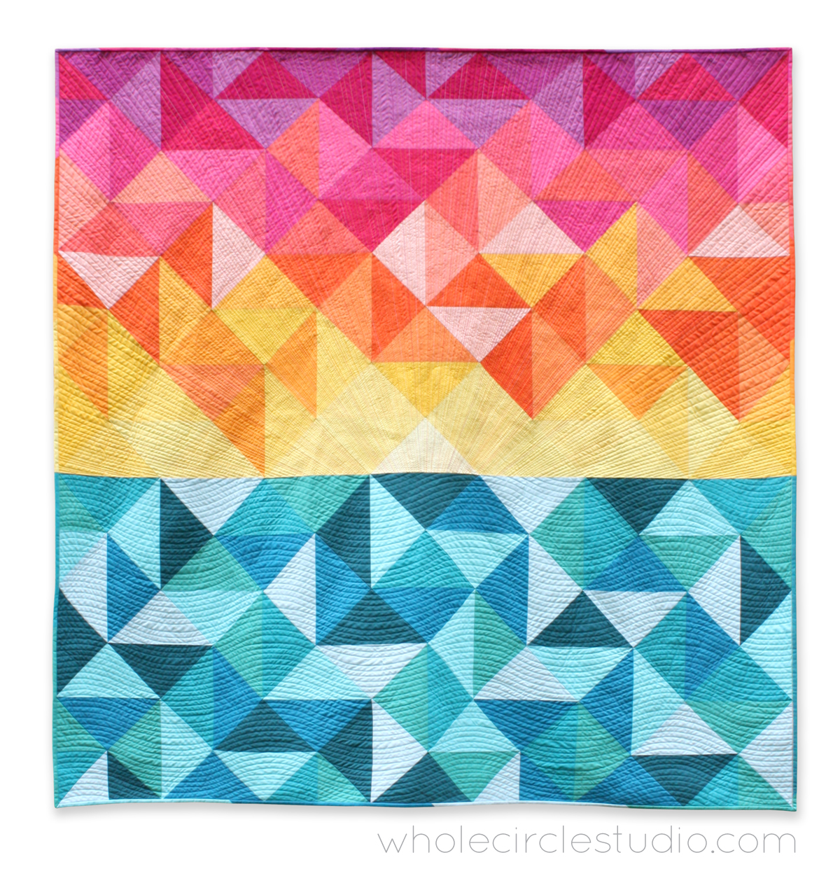 lap quilt | quilt | modern quilt | sewing | half square triangles | modern traditionalism | rainbow | colorful | sunrise | sunset | solid quilt | paintbrush palette| | Aurifil | | thread | whole circle studio | Sheri CIfaldi-Morrill | modern quilting 