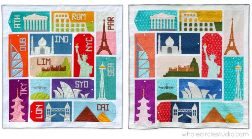 Around the World travel themed foundation paper pieced quilt pattern.