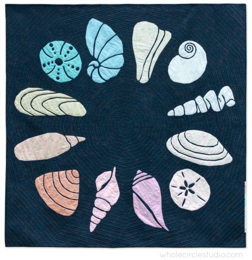 Shoreline Shells quilt blocks art beach theme circle version