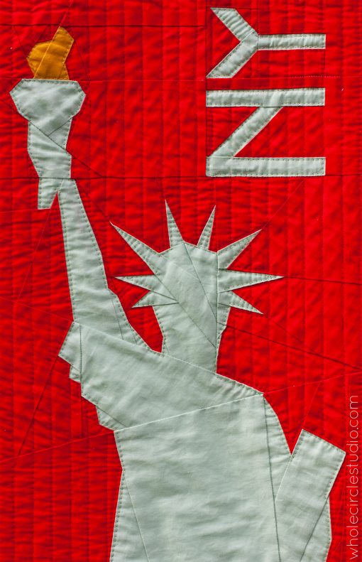 detail of Statue of Liberty framed artwork sewn cotton fabric quilt block 