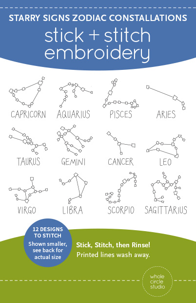 STARRY SIGNS ZODIAC CONSTELLATIONS Stick & Stitch Embroidery Pattern by Whole Circle Studio